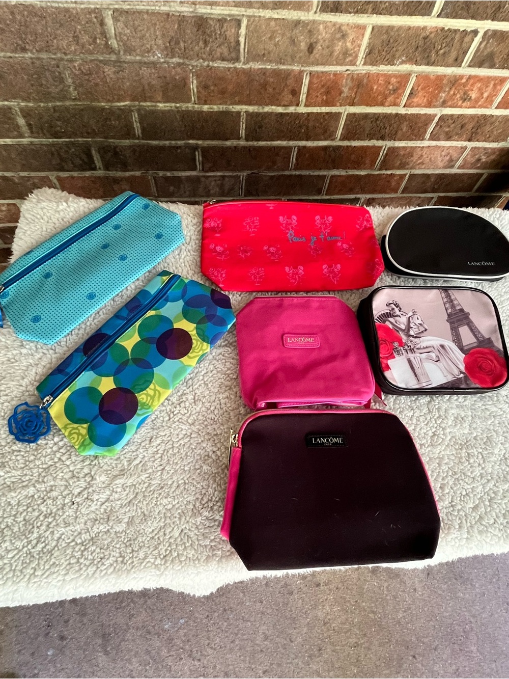 Lancome Cosmetic Bags Lot of 7 New Never Used Various Sizes and Colors